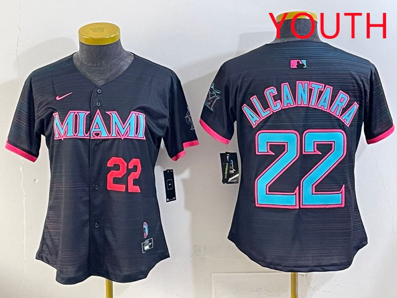 Youth Miami Marlins #22 Alcantara Black Joint Name Nike MLB Jersey style 3